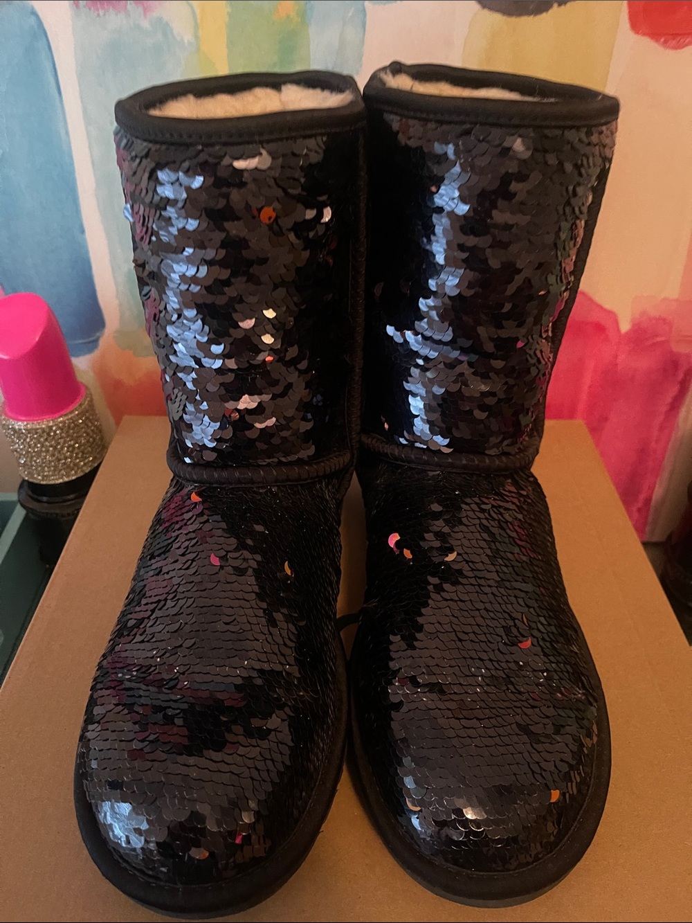 UGG Black Sequin Short Classic Booties